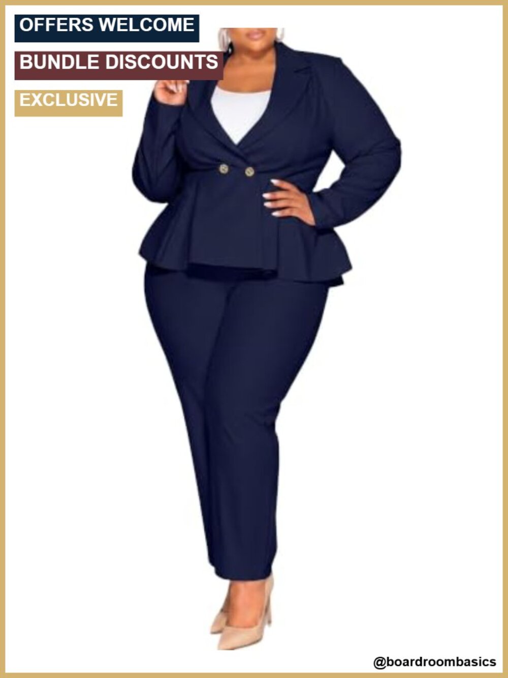 Plus Size 2 Piece Peplum Blazer Pants Suit Work Business Formal Set